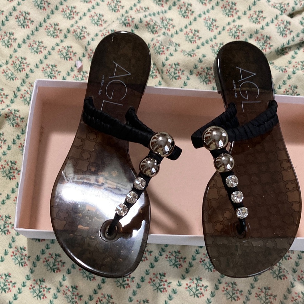AGL Black and Silver Embellished Sandals jelly crystal 6